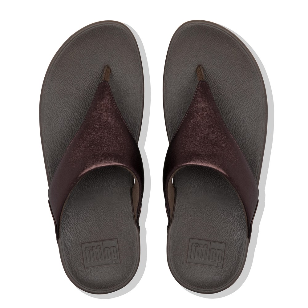 Fitflop Womens Sandals Dark Brown - Lulu Metallic Leather Toe-post - QC2739510